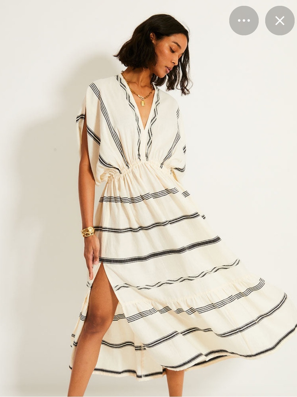 NWT Lemlem Leila Plunge Maxi Dress Besela Vanilla Striped L